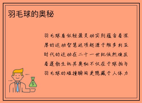 羽毛球的奥秘