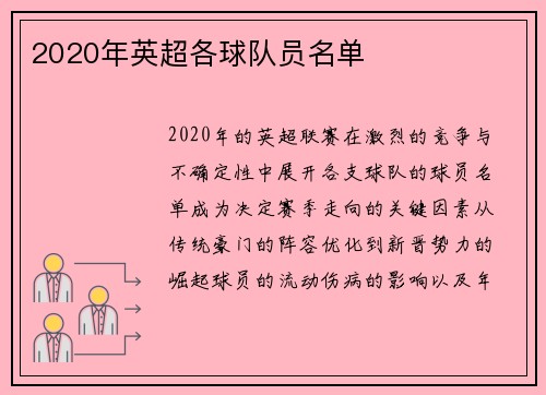 2020年英超各球队员名单